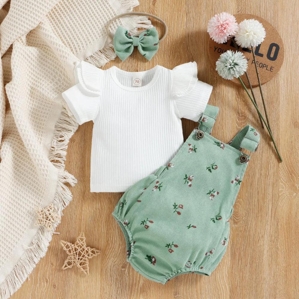 Conjuntinho Infantil Hana Blusa e Jardineira Verde
