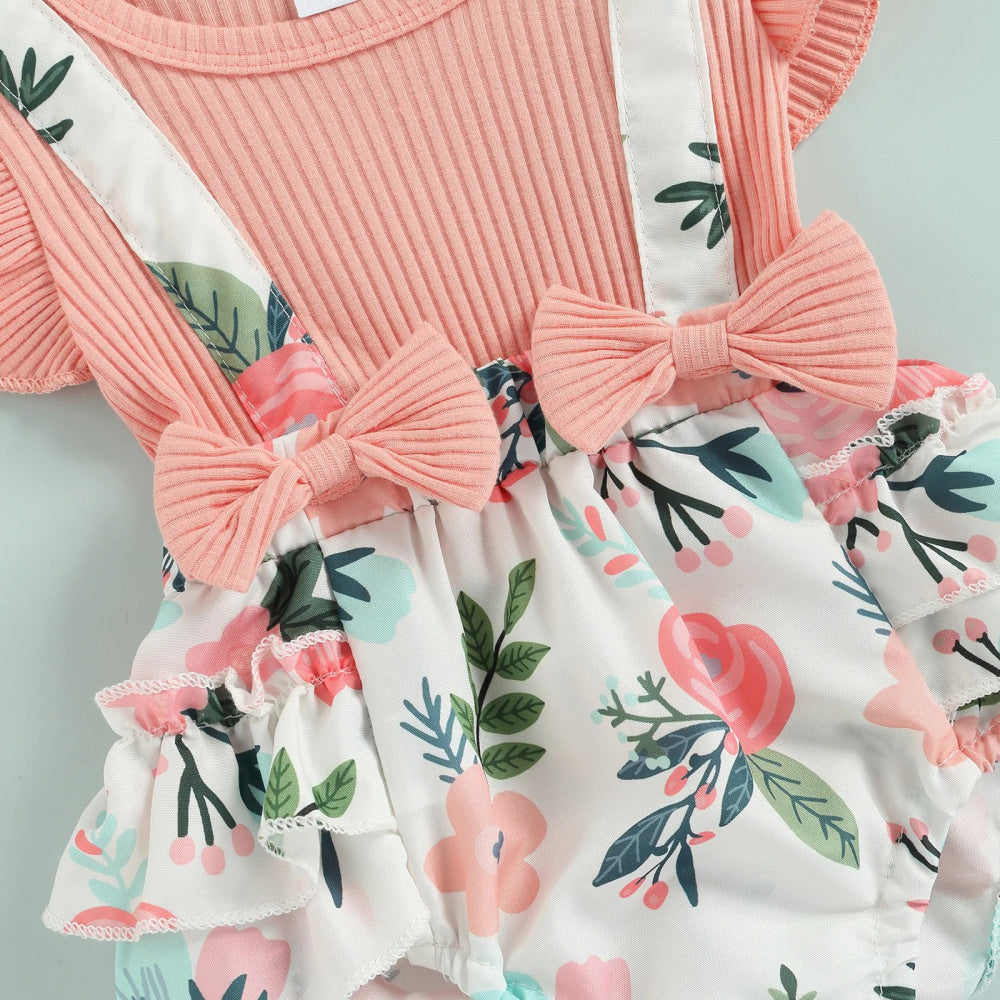 Romper Infantil Lila Floral com Laço Rosa