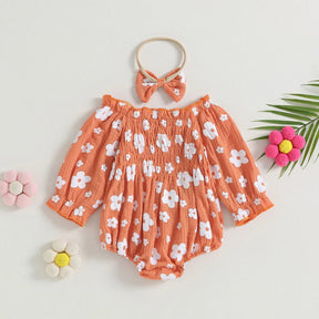 Romper Infantil Florzinha Lili Manga Comprida com Laço Laranja