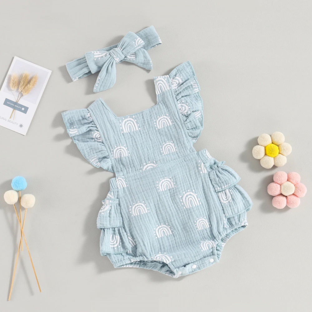 Romper Infantil Arco-Íris Lili com Laço Azul