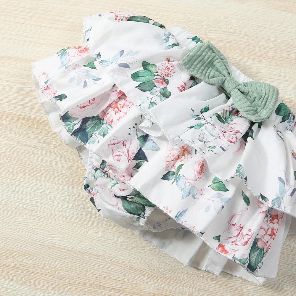 Conjunto Infantil Floral Body e Saia Verde