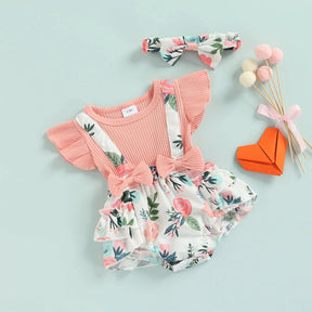 Romper Infantil Lila Floral com Laço Rosa