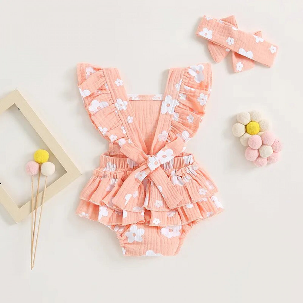 Romper  Infantil Florzinha Lili com Laço Rosa