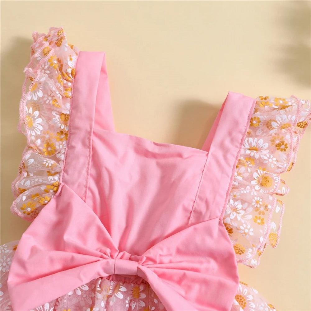 Vestidinho Pandinha Nina Florzinhas com Laço Rosa