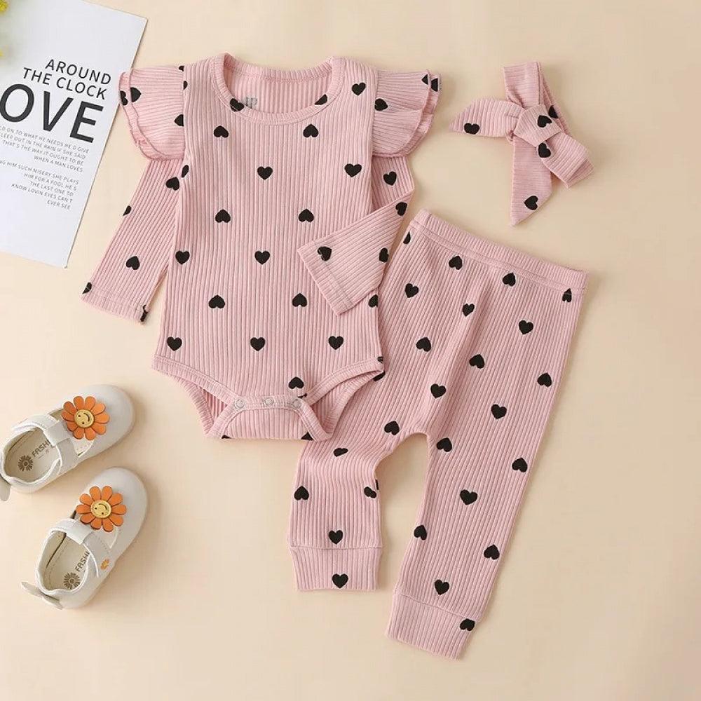 Conjunto Infantil Corações Body e Calça Rosa