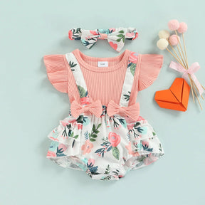 Romper Infantil Lila Floral com Laço Rosa