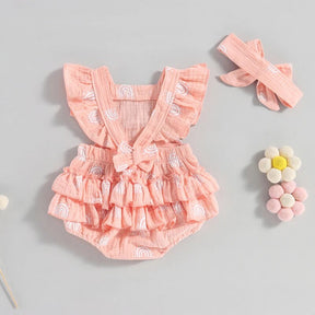 Romper Infantil  Arco-Íris Lili com Laço Rosa