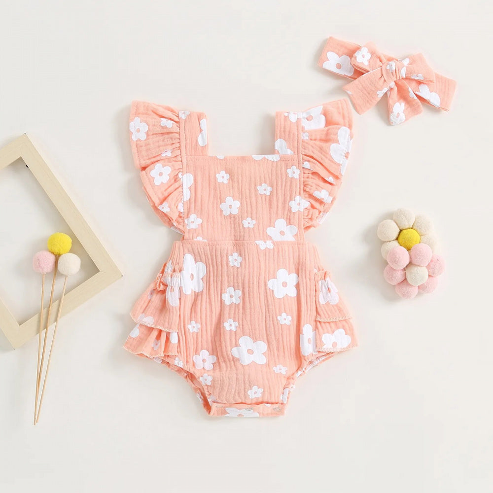 Romper  Infantil Florzinha Lili com Laço Rosa