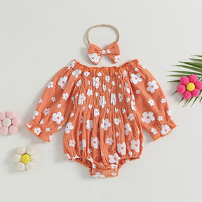 Romper Infantil Florzinha Lili Manga Comprida com Laço Laranja