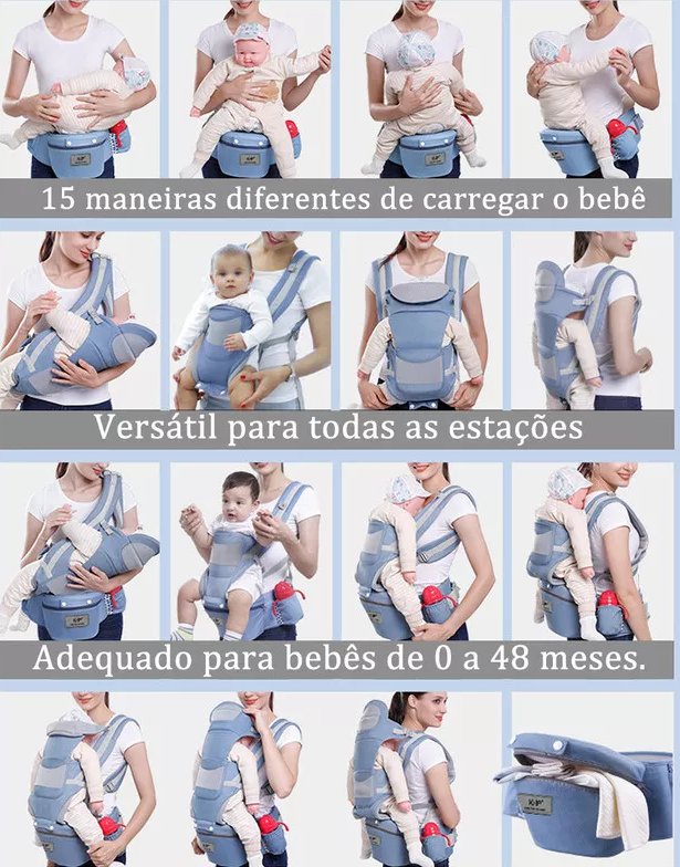 Mochila Canguru para Carregar Bebê BabyBag 5 Níveis de Altura | 3 Modos com +15 Posições para Carregar o Bebê