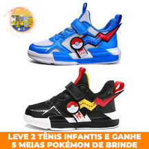 Kit 2 Tênis Infantil Masculino Pokémon Go PisaHappy + 5 Pares de Meias