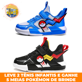 Kit 2 Tênis Infantil Masculino Pokémon Go PisaHappy + 5 Pares de Meias