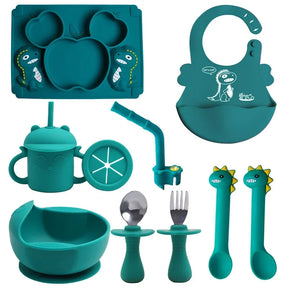 Kit Introdução Alimentar Dinossaurinho com 10 Peças de Silicone BabyHappy