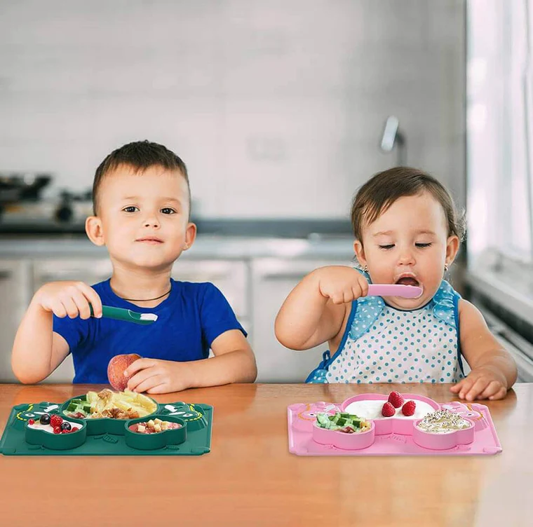 Kit Introdução Alimentar Dinossaurinho com 10 Peças de Silicone BabyHappy