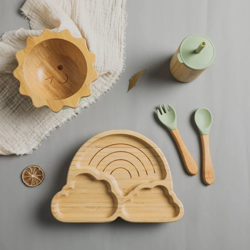 Kit Introdução Alimentar em Bambu e Ventosa Bambini | 5 Peças