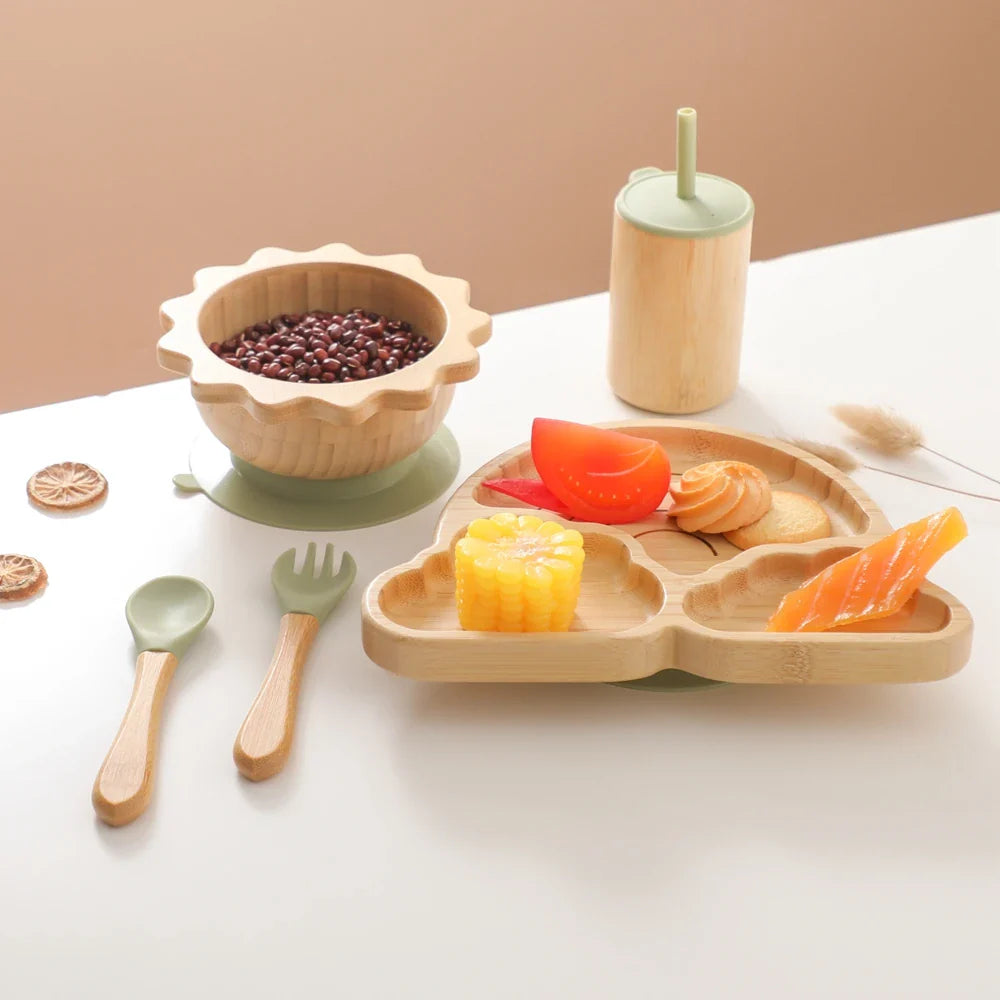 Kit Introdução Alimentar em Bambu e Ventosa Bambini | 5 Peças