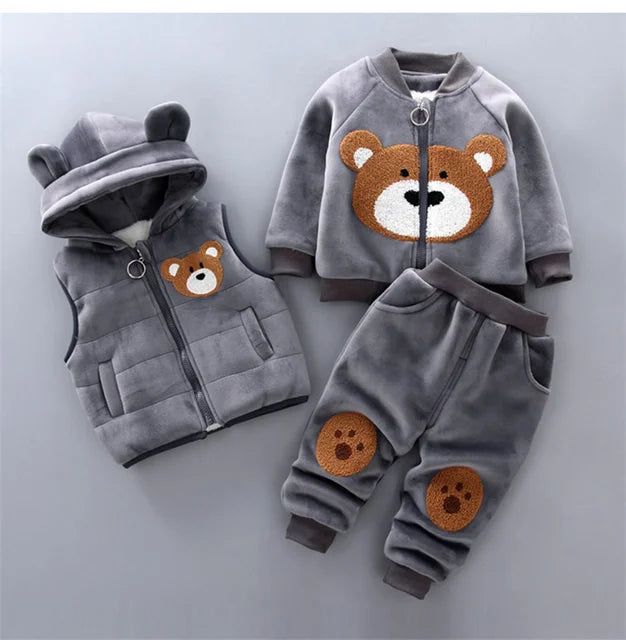 Conjunto de Frio Infantil Italia - Cinza com Marrom Escuro