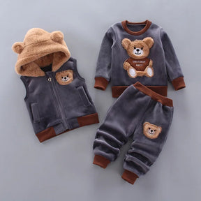 Conjunto de Frio Infantil Italia - Cinza com Marrom Escuro