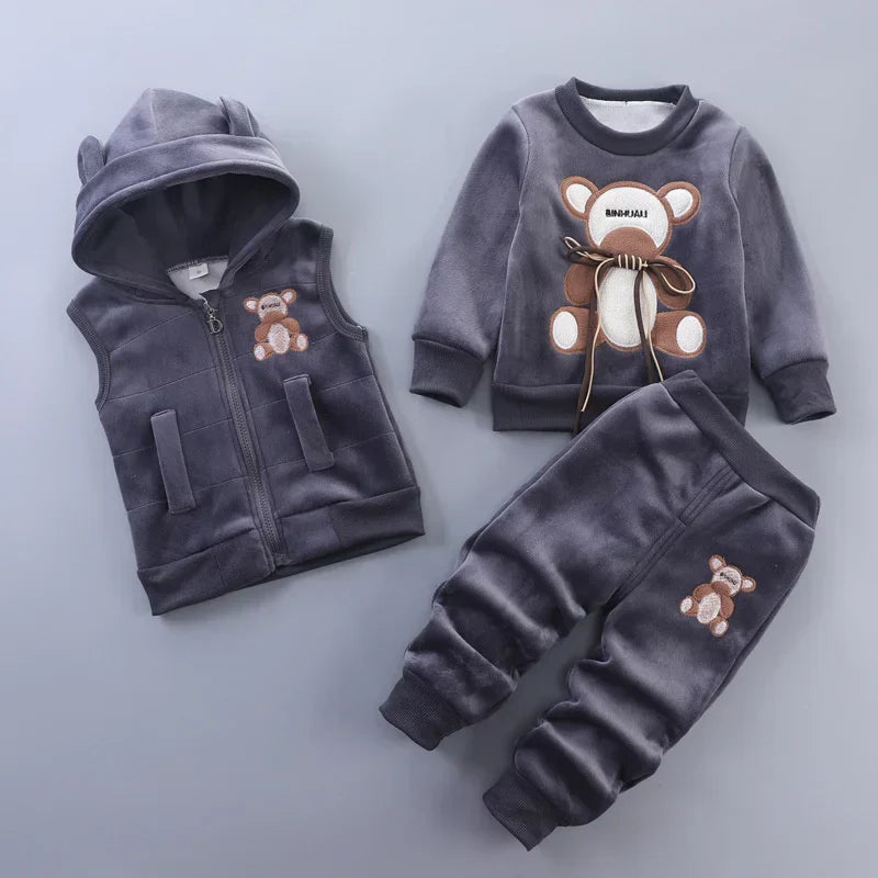 Conjunto de Frio Infantil Italia - Cinza com Marrom Escuro