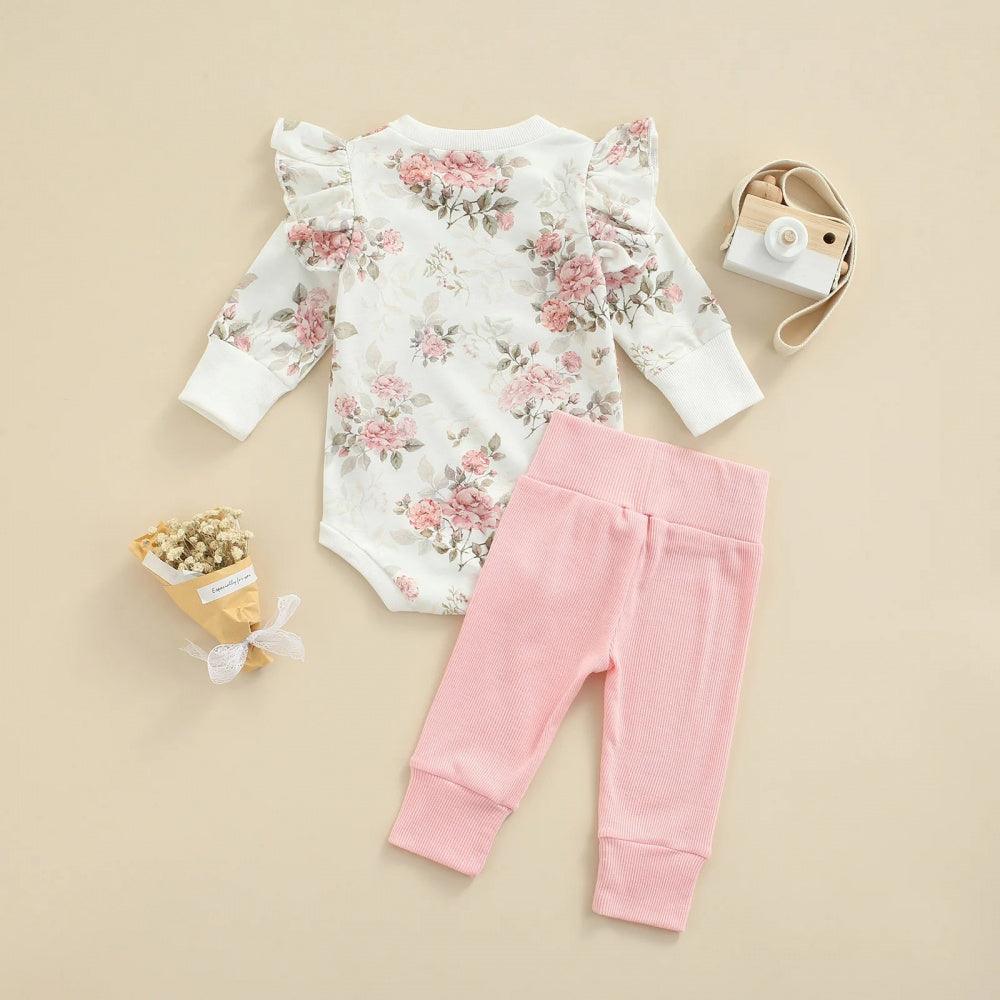 Conjunto Infantil Nina Floral Body e Calça Rosa