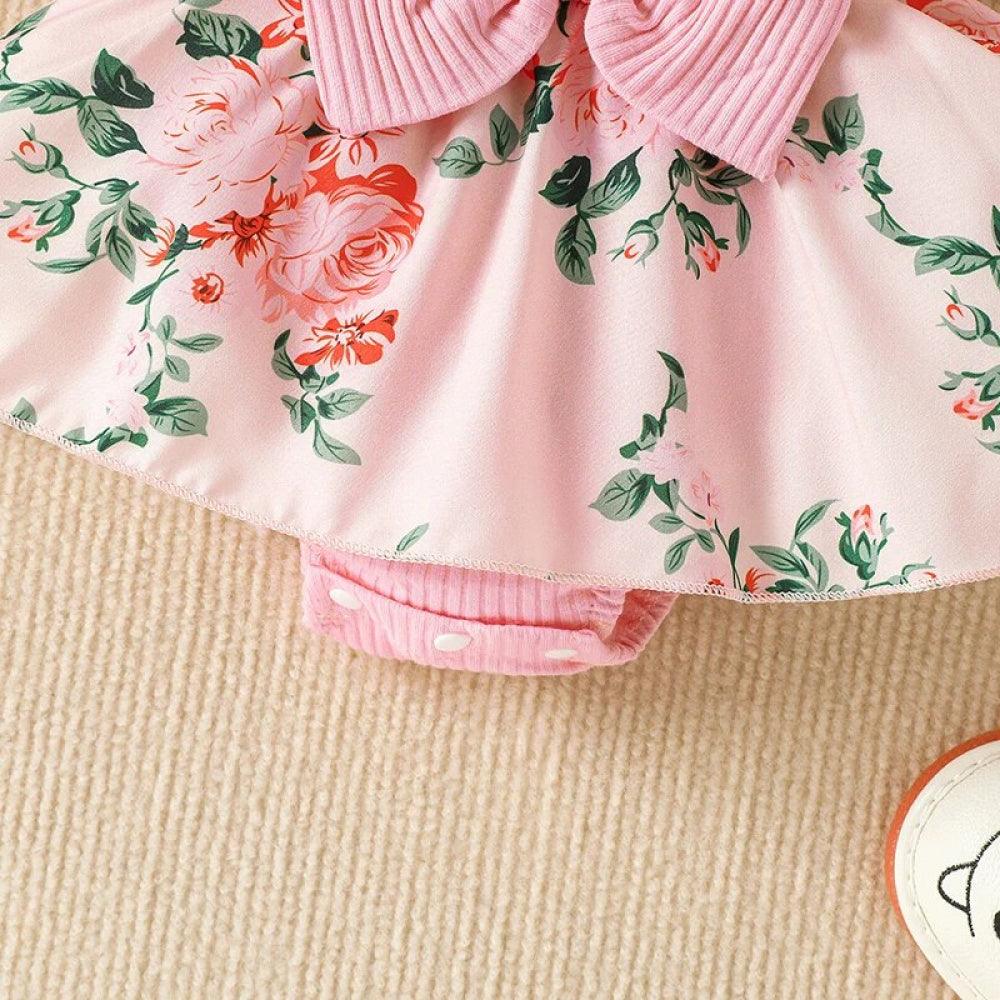 Vestidinho Infantil Floral Lili com Laço Rosa