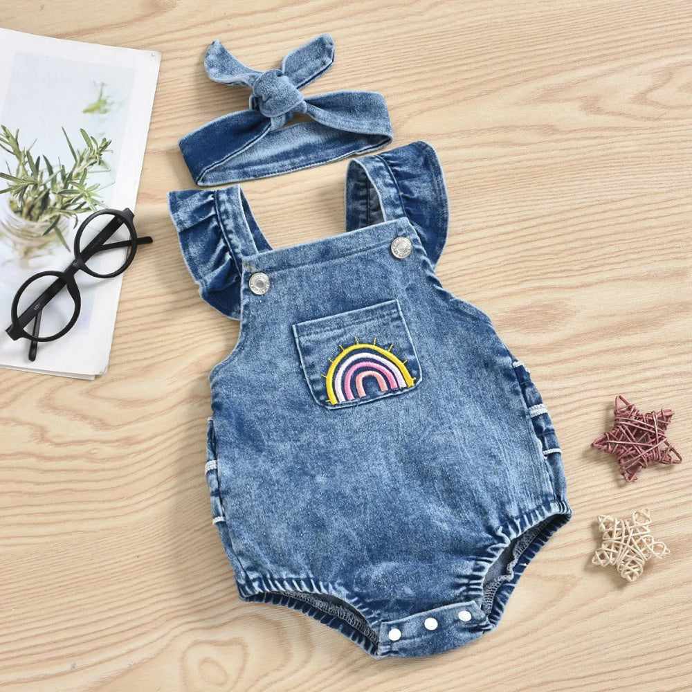 Romperzinho Infantil Jeans Arco-Íris