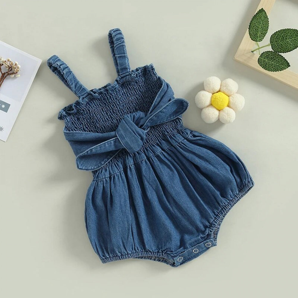 Romperzinho Infantil Pandinha Jeans Azul