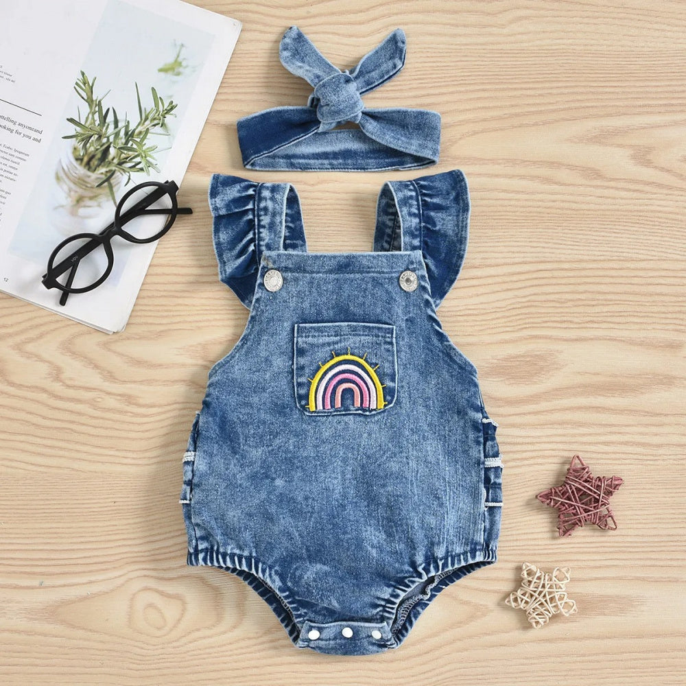 Romperzinho Infantil Jeans Arco-Íris