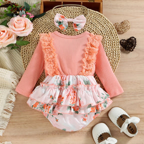 Romper Infantil Rosa Floral de Manga Comprida