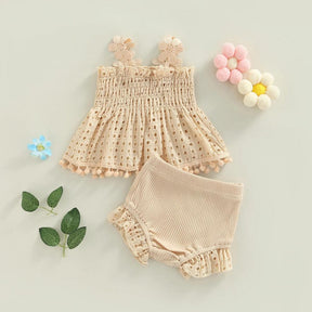 Conjutinho Infantil Cissa Blusa e Shorts Bege