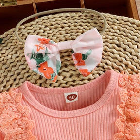 Romper Infantil Rosa Floral de Manga Comprida