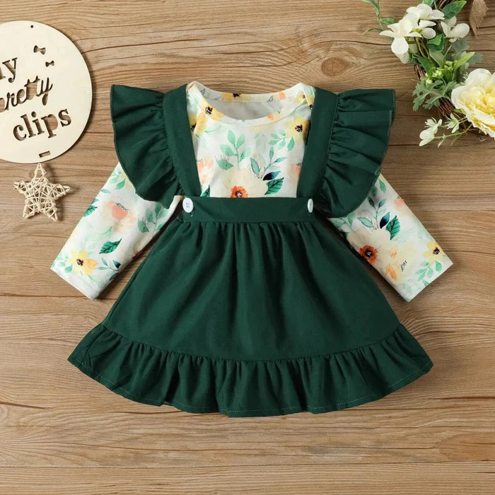 Conjunto Infantil Bela Floral Verde com Laço