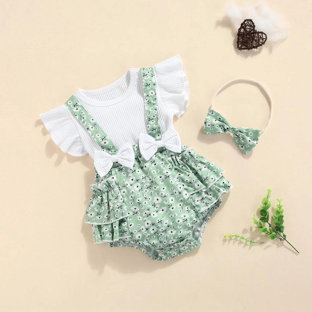 Romper Infantil Marrie Verde com Branco