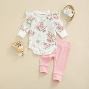 Conjunto Infantil Nina Floral Body e Calça Rosa