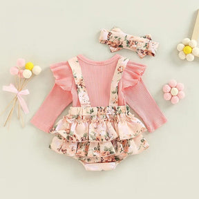 Romper Infantil Leyla Floral Manga Comprida Rosa