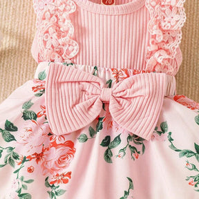 Vestidinho Infantil Floral Lili com Laço Rosa