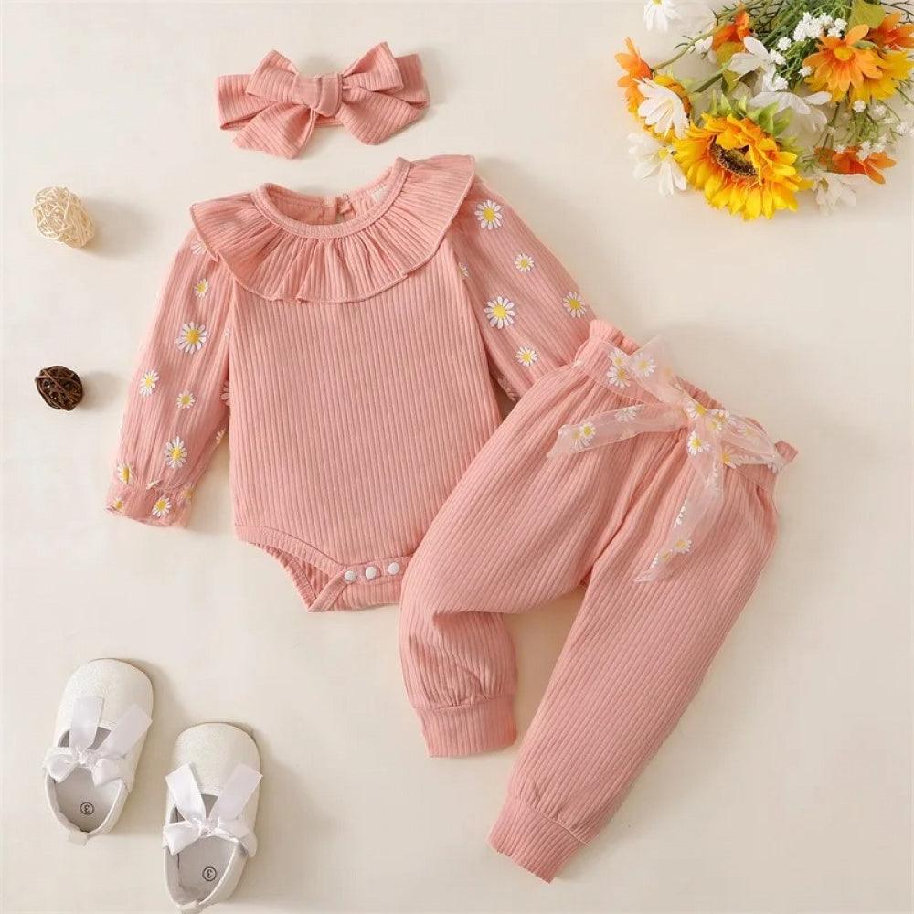 Conjunto Infantil Margaridas Body e Calça Rosa