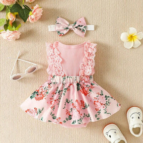 Vestidinho Infantil Floral Lili com Laço Rosa