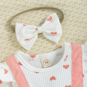 Romper Infantil  Corações Branco com Rosa de Manga Comprida