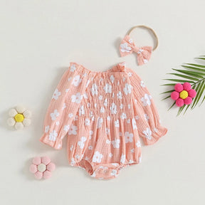 Romper infantil Florzinha Lili Manga Comprida com Laço Rosa