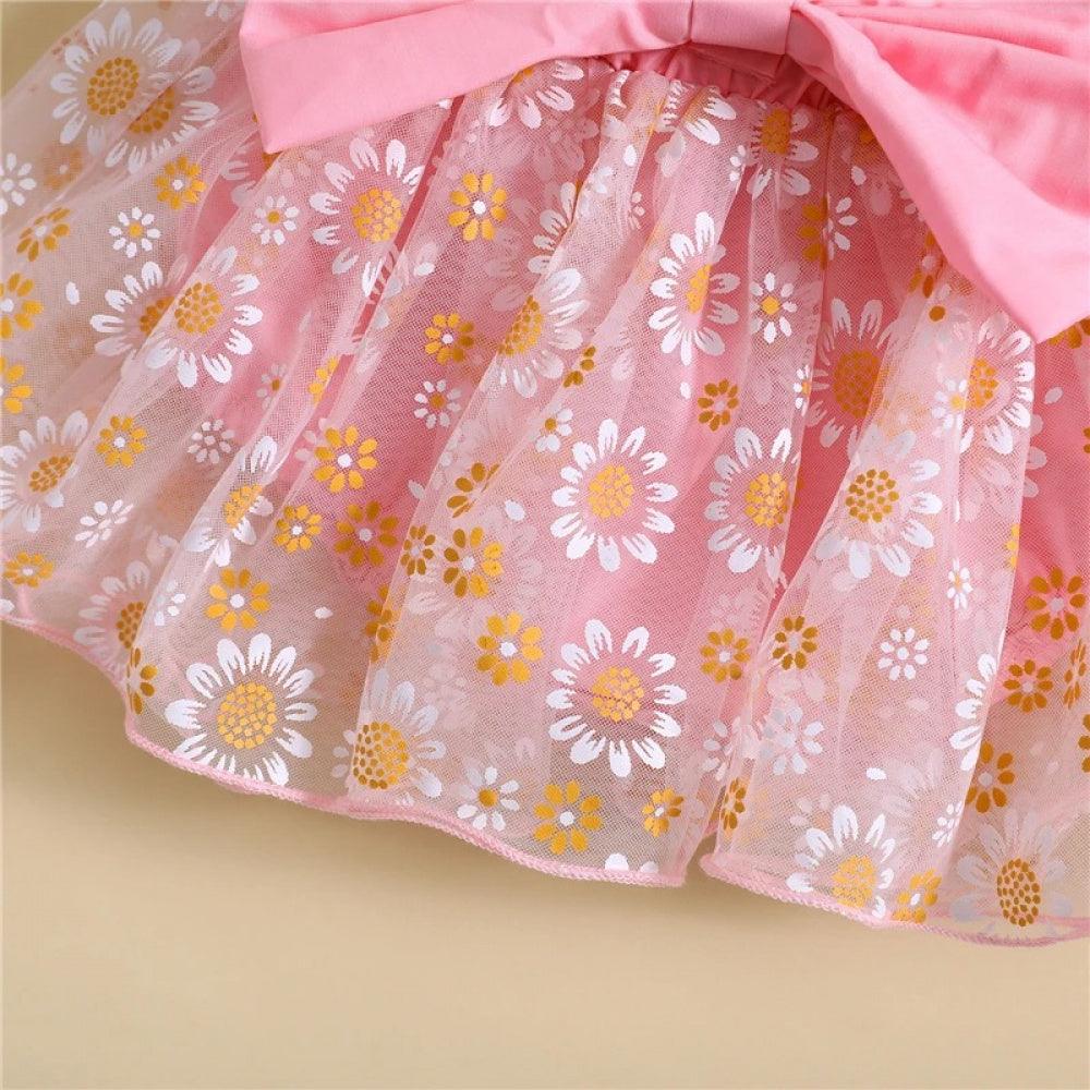 Vestidinho Pandinha Nina Florzinhas com Laço Rosa