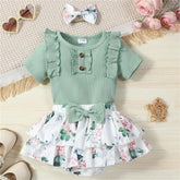 Conjunto Infantil Floral Body e Saia Verde